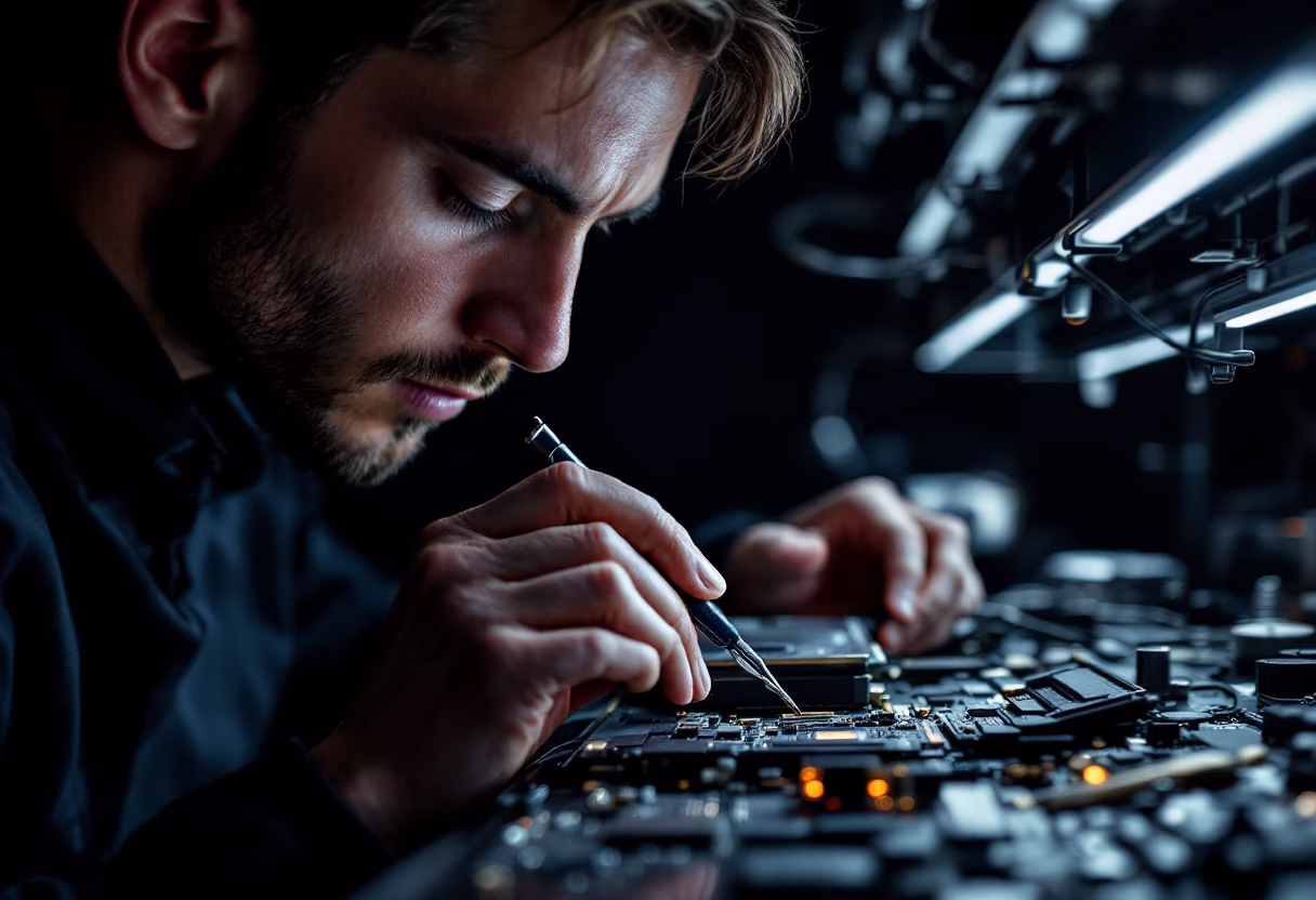 Engineer working on electronics and infrastructure